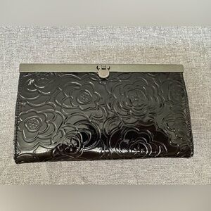Black Floral Embossed Clutch Unbranded.